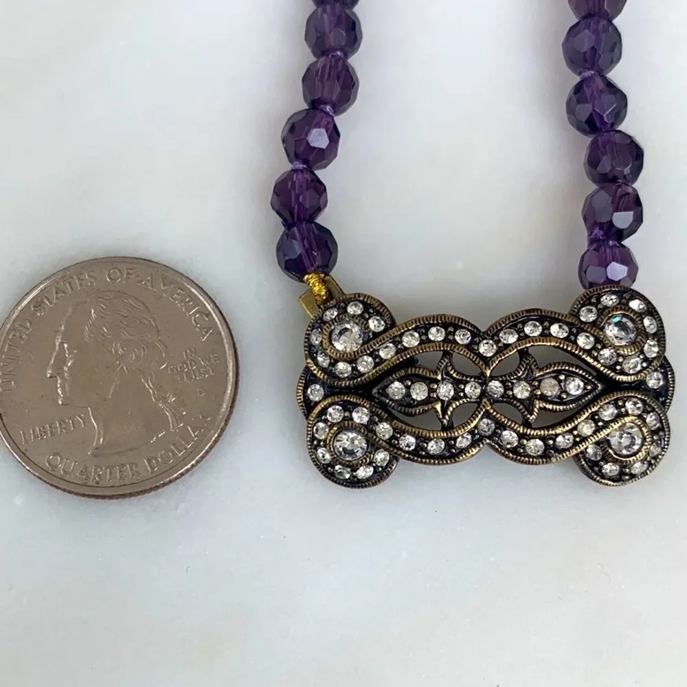 QVC La Vintage Purple Bead Necklace with Swarovski Clasp – 24”